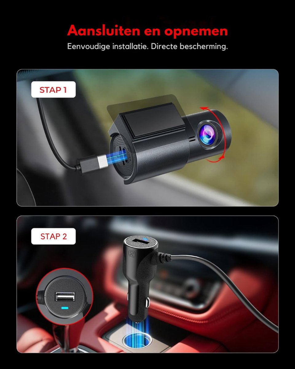 DnA® Dashcam - Dashcam Voor Auto - Dashcams - Dashcam Voor Auto Voor en Achter - Dashcam Draadloos - Zwart - 9cm x 4cm x 4cm – foto 3