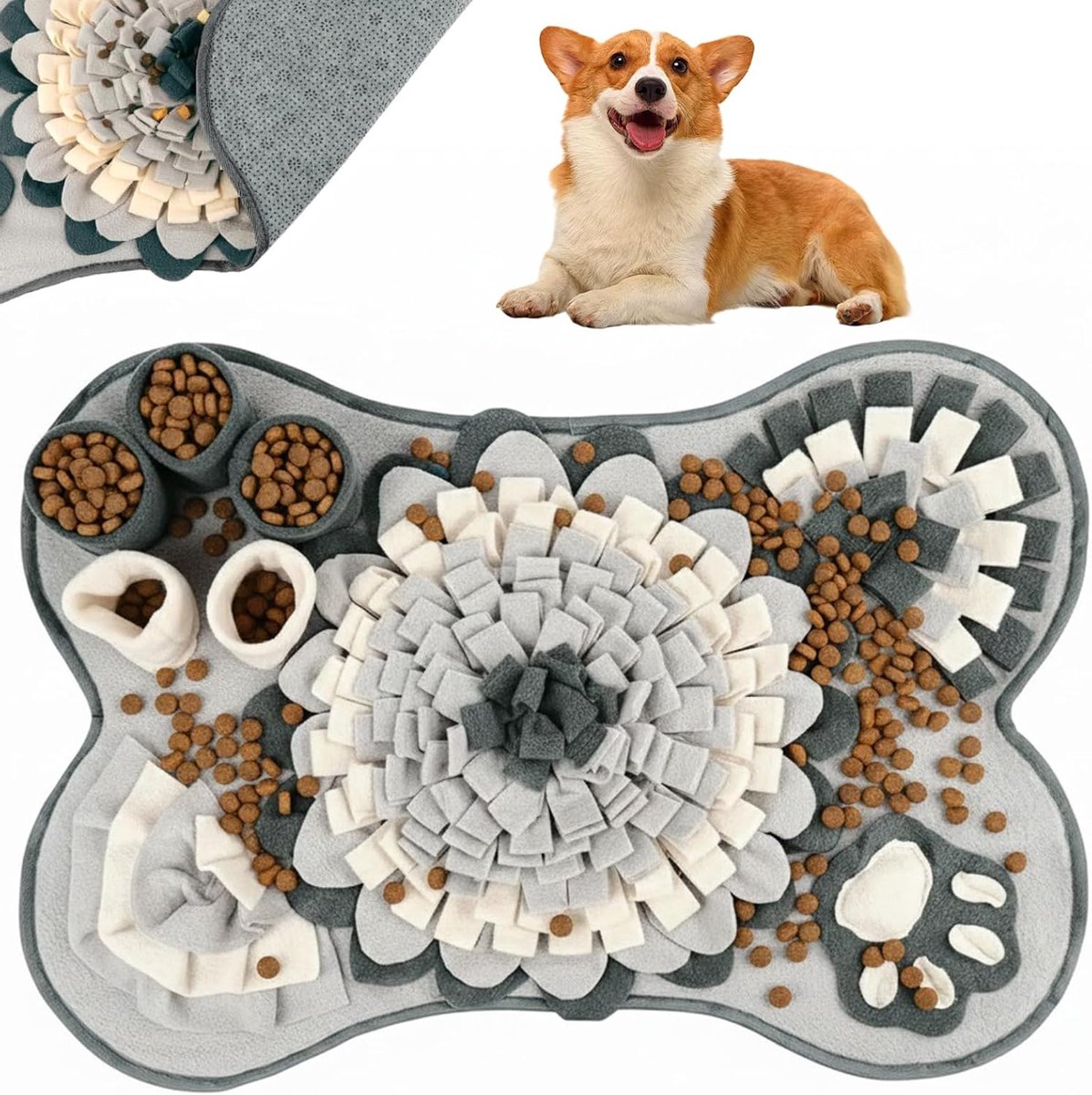 Snuffelmat Hond - 64*43 - Snackmat - Snuffelmat voor huisdieren - Training voor huisdieren - Speelmat voor huisdieren -Denkspel hond - Voermat - Slowfoodmat - Anti Schrok - Speelgoed voor huisdieren - Geschikt voor katten en honden - Grijs