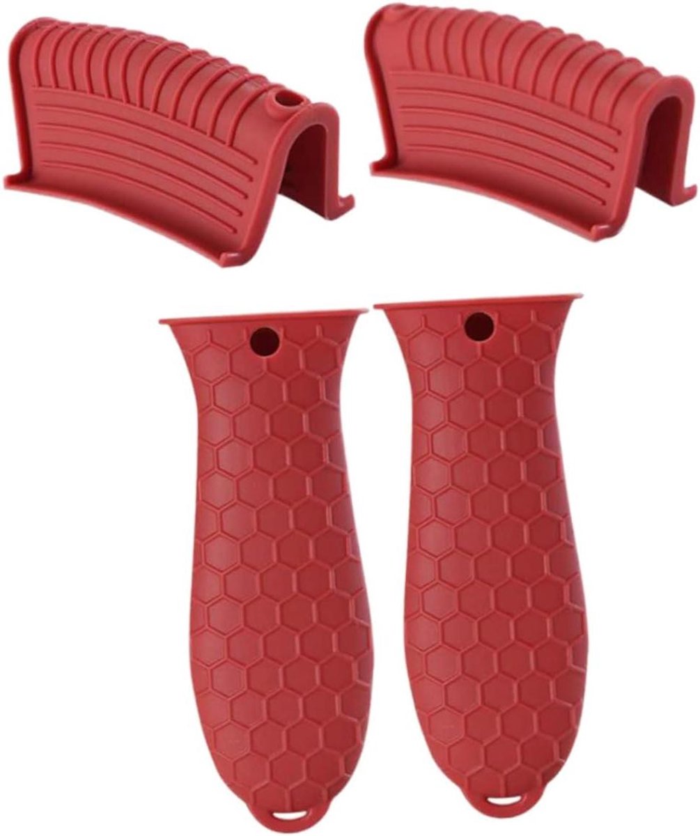 Pannengreep Set - Handvat Houders - Hete Pannen - Hittebestendig Siliconen - 4 Stuks - Rood