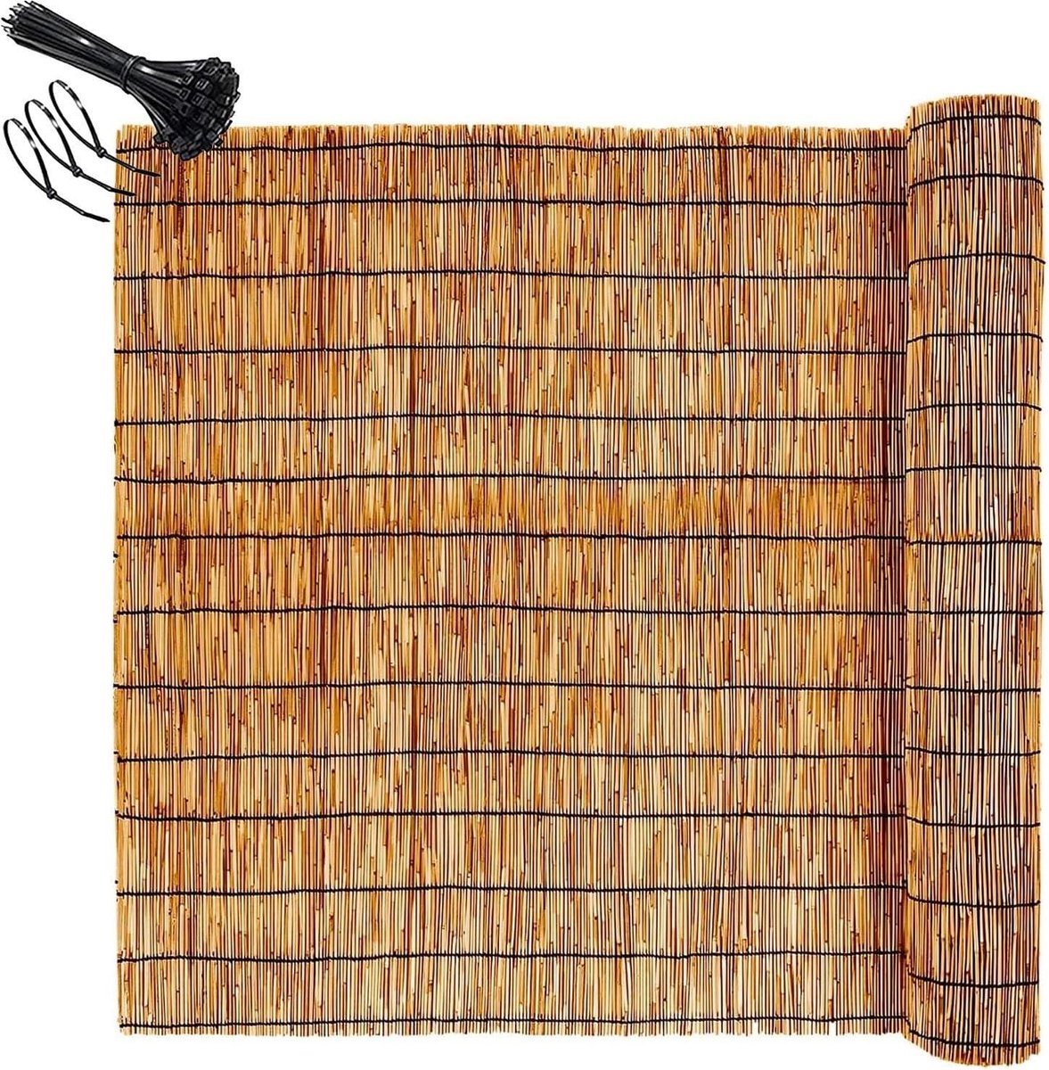 Natuurlijk Rietmat Tuinafscheiding 1.2x5 1.5x5 1.8x9m, Bamboe Privacyscherm voor Balkon & Terras, Huurder-vriendelijk Windscherm met Kabelbinders, Eco(Bruin,H100xL700cm)