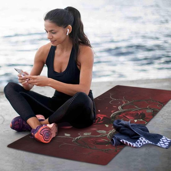 Yogamat Dun - Fitnessmat Oefenmat - Thuis Sporten - Antislip Rubber - 180x66 cm - Gothic Roos Nacht van Yogamat — afbeelding 2
