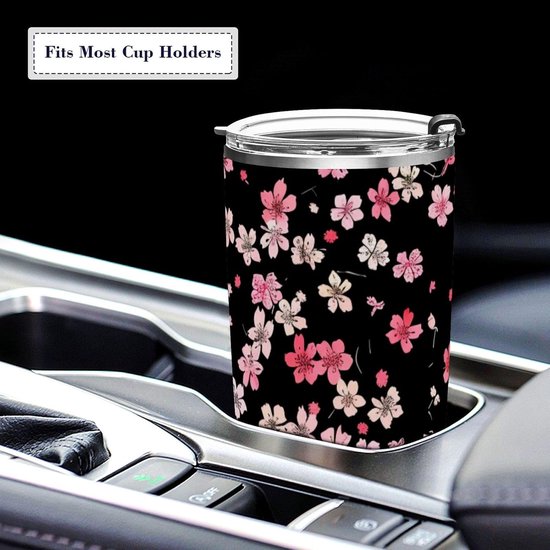 Geïsoleerde Mok - Thermosbeker - Dranken Warm Houden - Dubbelwandig Vacuüm - 600ml - Kleine Rode Bloemen — afbeelding 5