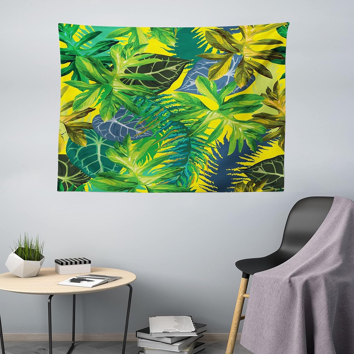ABAKUHAUS Plant Tapijt, Exotische Bladeren Aquarel, Woonkamer Slaapkamer Wanddoek Zijdezacht Satijn Tapijt, 200 x 150 cm, Meerkleurig Groen