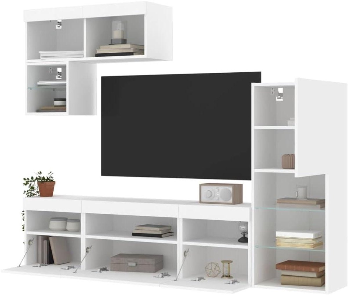 Tv-meubel Wit - Wandkast Media - Opbergen Entertainment - Met LED Verlichting - 6 Stuks - Wit