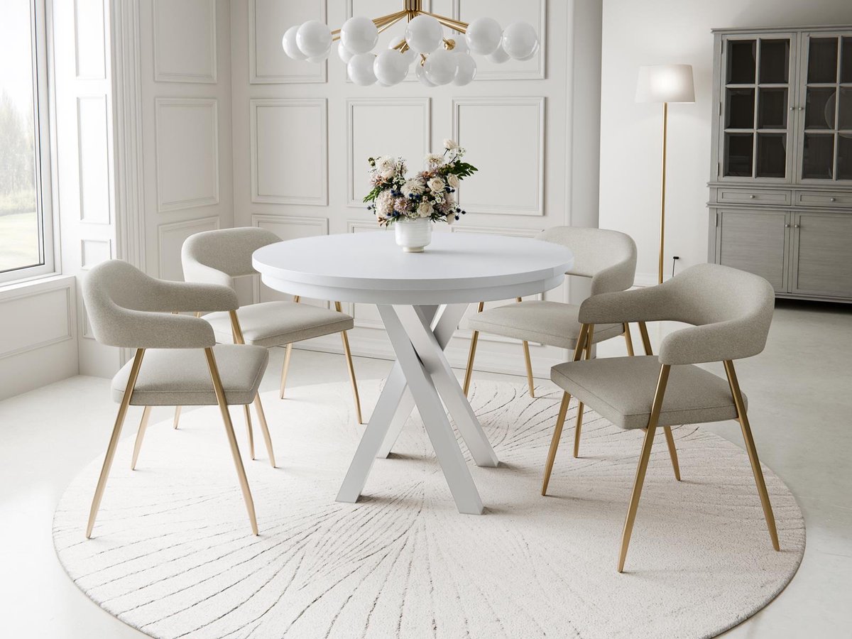 Compleo24- Ronde Eettafel- Designertisch mit Metallgestell - 100/140 cm- Wit