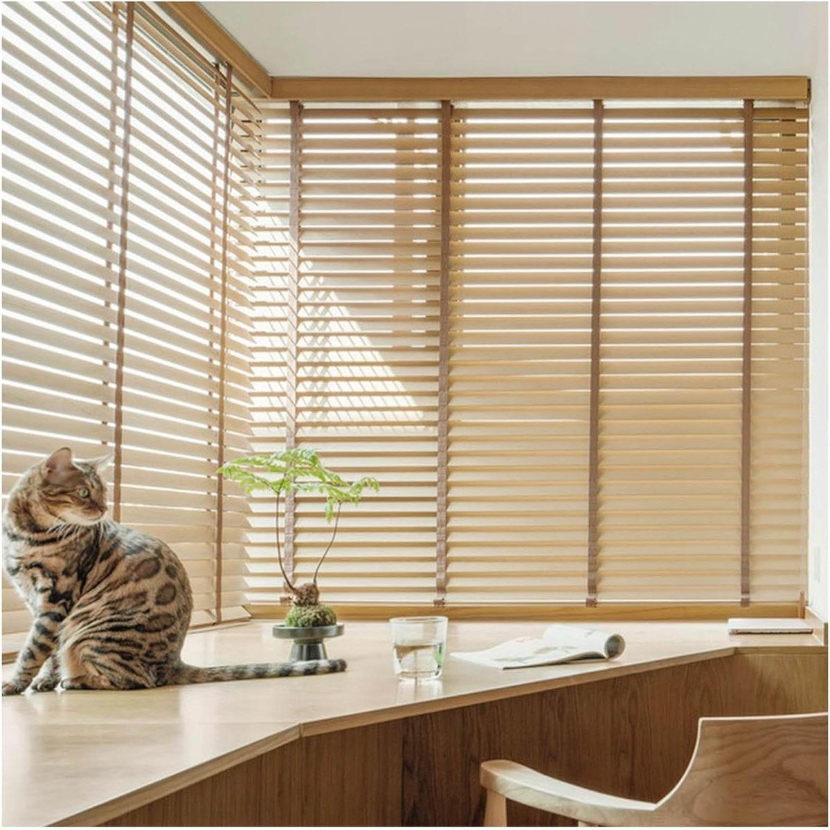 Houten jaloezieën - Raambekleding - Privacy en licht - 50mm brede latten - 92x137cm - Natu