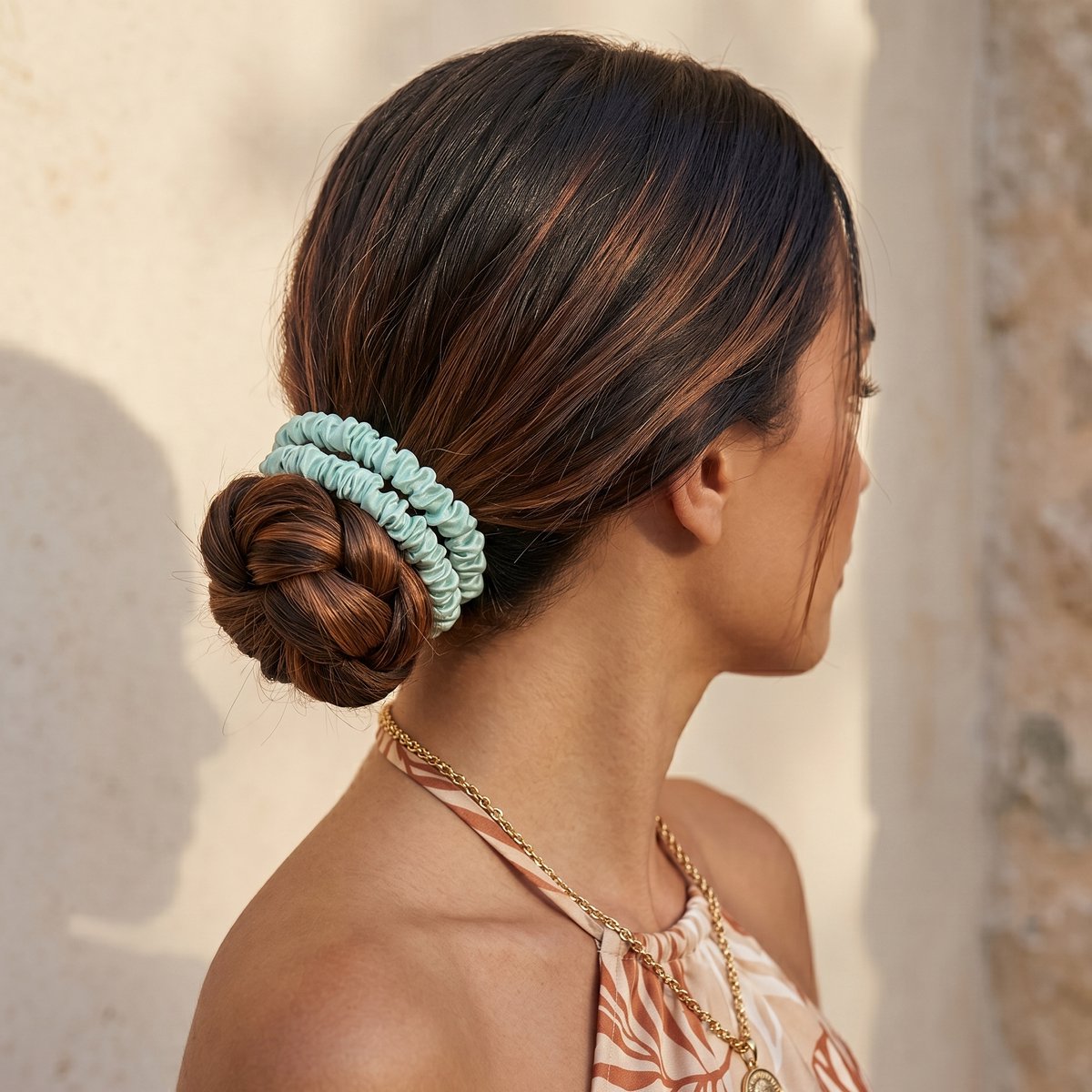 YOSMO - 100 % Zijden haar elastiek - Scrunchie - moerbei zijde - 3 stuks - voordeelbundel - Turquoise - Turkoois