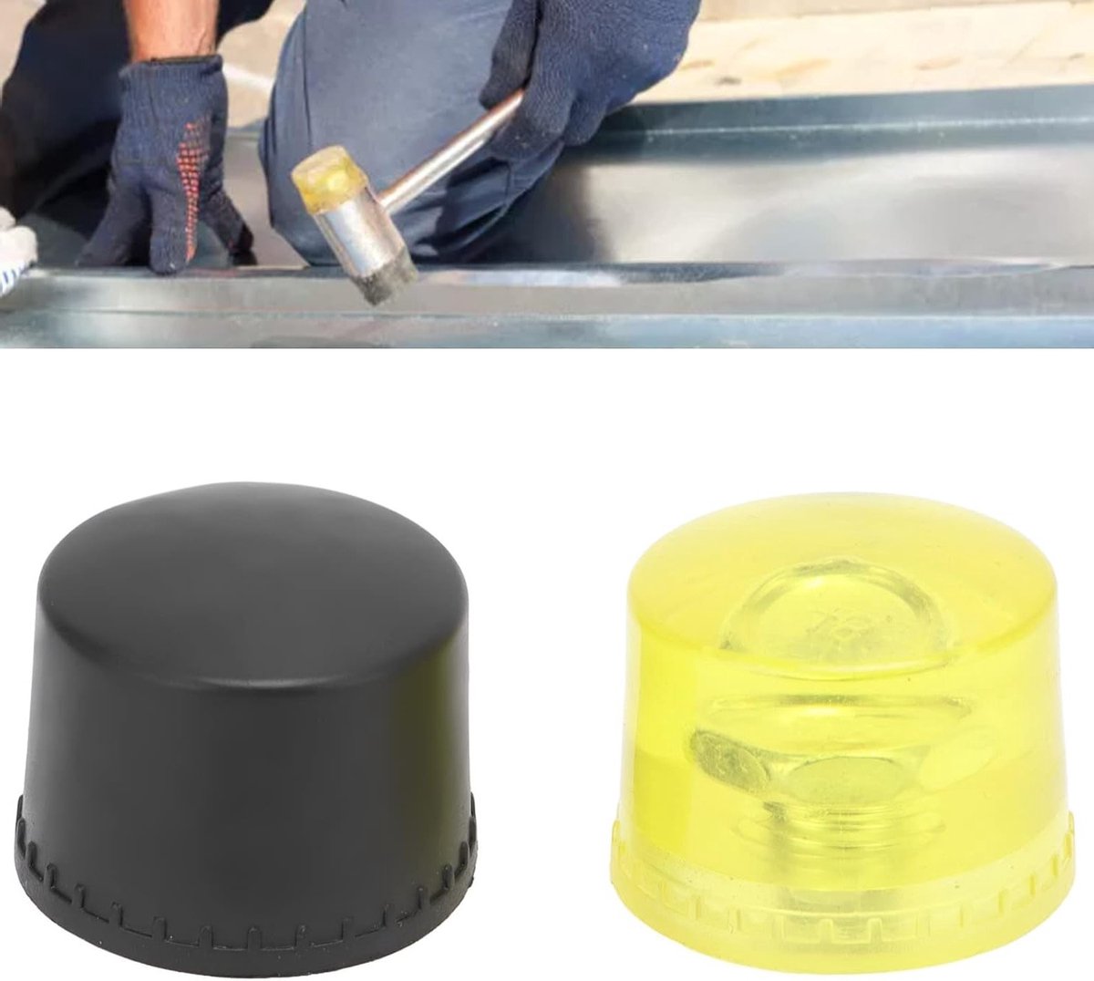 Set van 2 Vervangende Rubber Hamerkoppen - Slagkoppen voor Hameraccessoires, Geel en Zwart (Φ25mm)