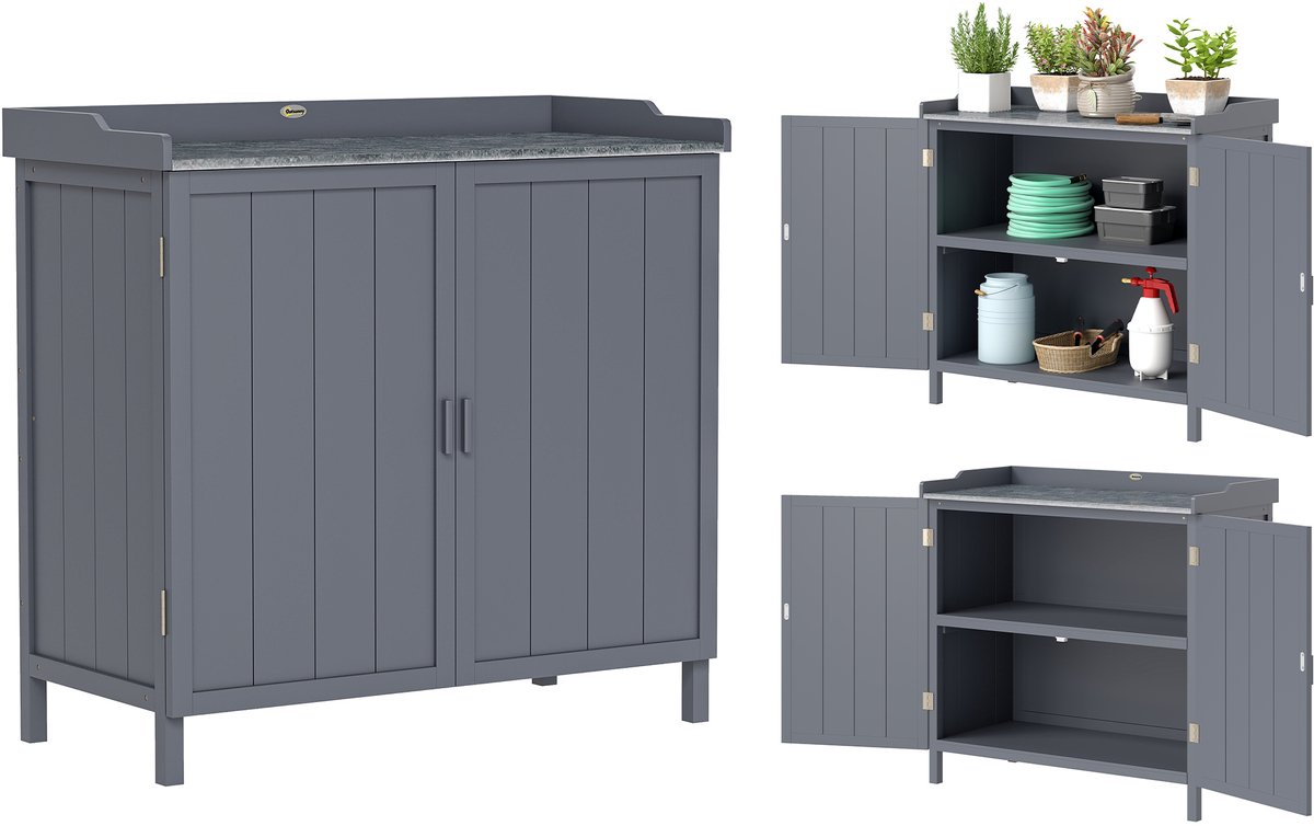Outsunny opbergbox voor buiten - Vurenhout - 98x48x95,5cm - Grijs