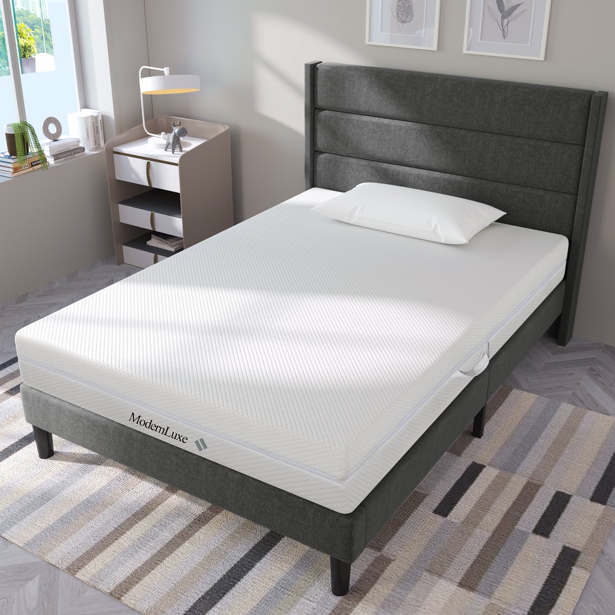 Koudschuimmatras, 90x200 cm, 7-zone comfortschuimmatras, 20 cm hoog, H3, H2, ergonomische koudschuimmatras met handgrepen en wasbare hoes, gewatteerde klimaatvezel, met ritssluiting rondom