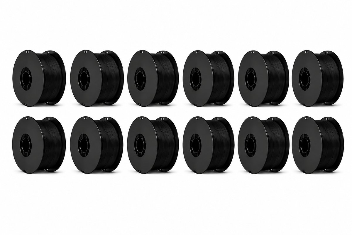 12x 1KG Zwarte Filament PLA+ 3D Printer Filament 1.75mm – Hoogwaardig 3D Printing Filament, Extra Sterk en Flexibel, Anti-Warp, Glanzend, Compatibel met FDM Printers, Print Zonder Problemen