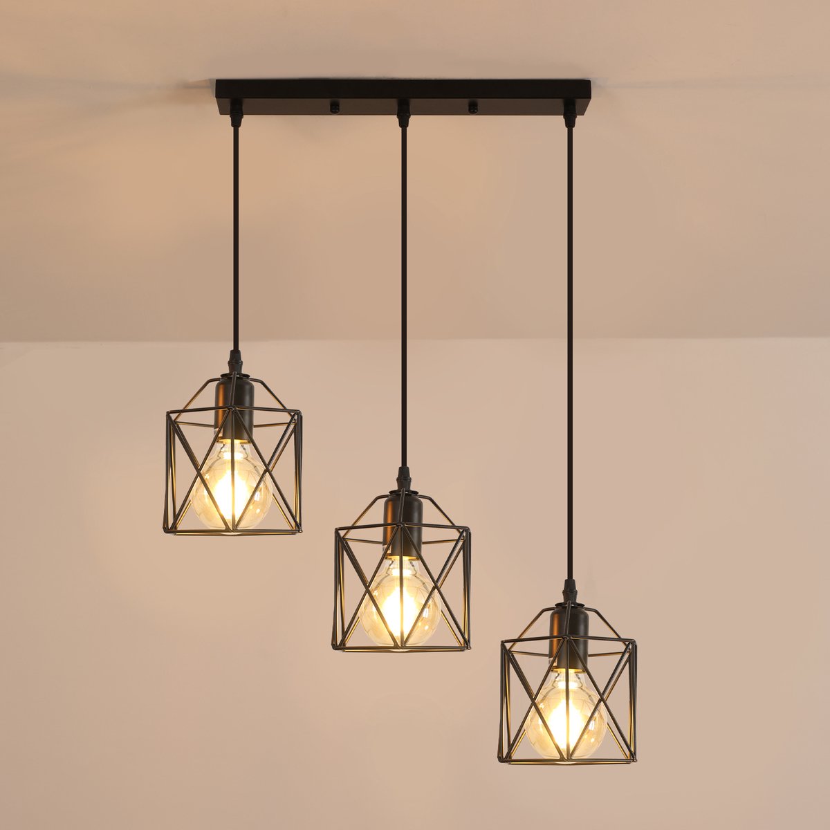 Haobosic - Hanglamp - Zwart - 3-Licht - E27 (Excl. Lamp)
