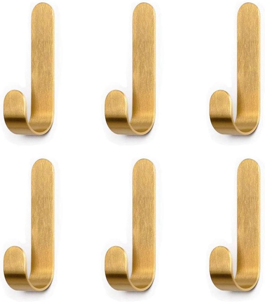Messing Kleefhaken - Wandhaken - Handdoeken Ophangen - Zonder Boren - 6 Stuks - Messing
