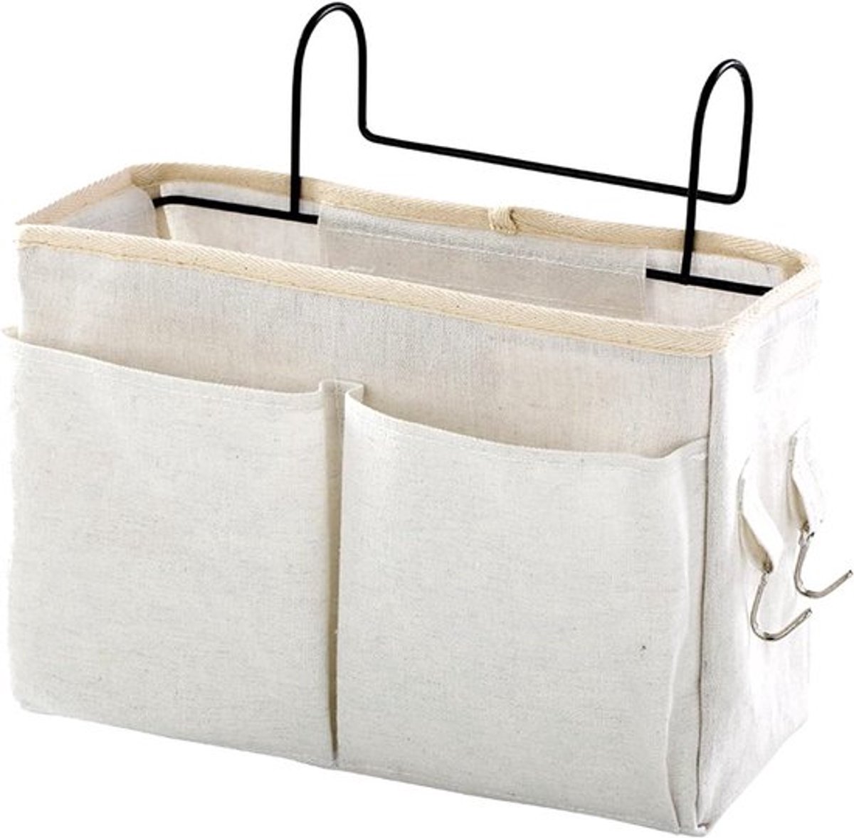 1 stuks canvas hangende opbergzak 30*10*19 cm gebroken wit met 4 vakken en 2 haken