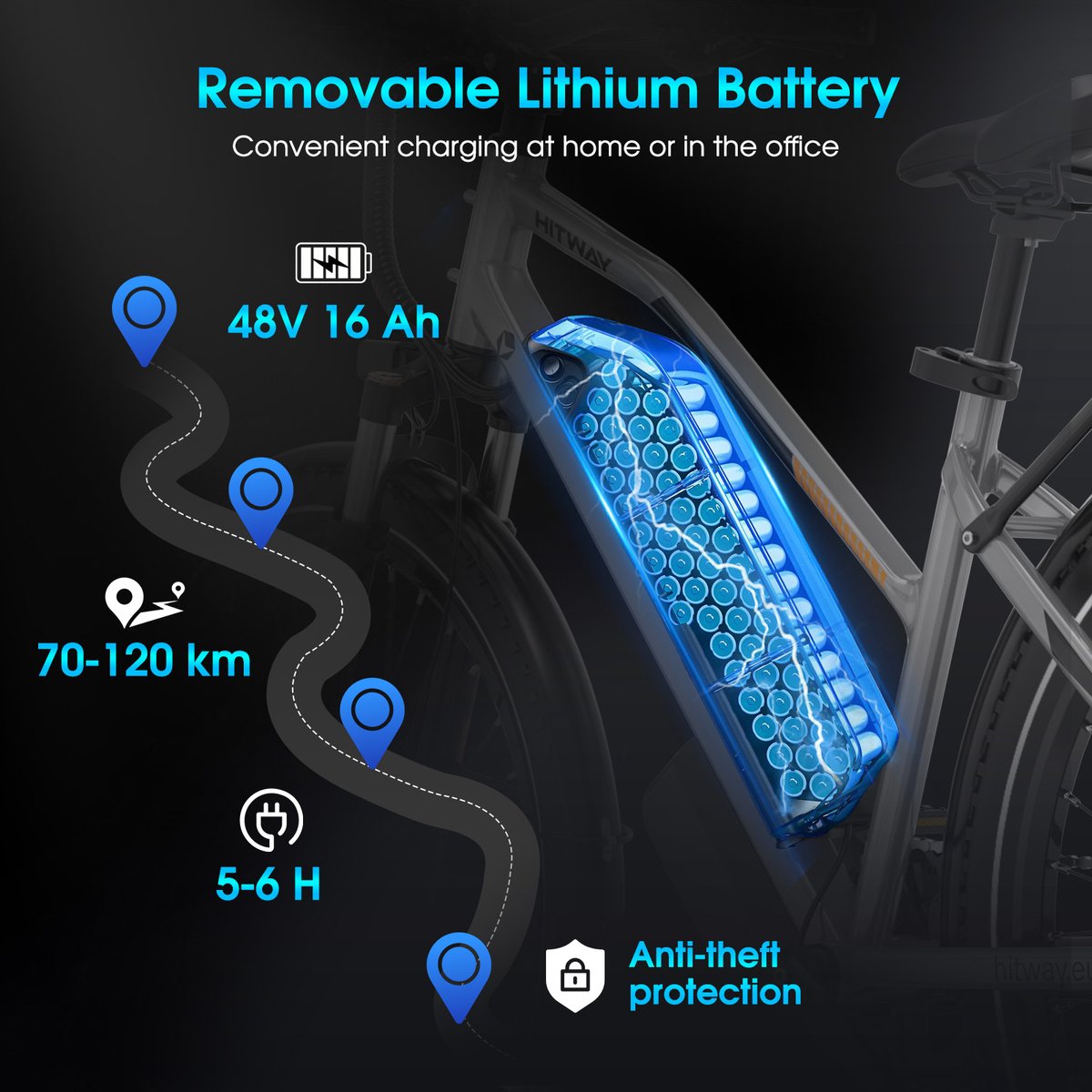 Elektrische Fiets Hitway BK27 Pro - 28 Inch City Commuter EBike met Afneembare 48V 16Ah Lithium Batterij - E-Bike met 250W Motor - APP Bediening – foto 8