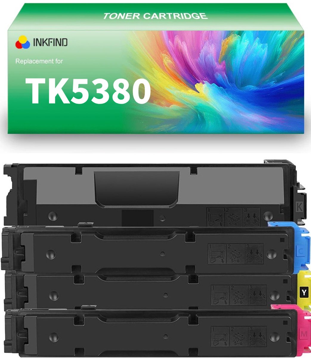 INKFIND TK-5380 tonercartridge 4 Pack (Zwart/Cyaan/Magenta/Geel) compatibel met Kyocera TK5380 TK-5380 Zwart/Cyaan/Magenta/Geel geschikt voor Kyocera ECOSYS PA4000cx/MA4000cifx - 4-pack Zwart/Cyaan/Magenta/Geel