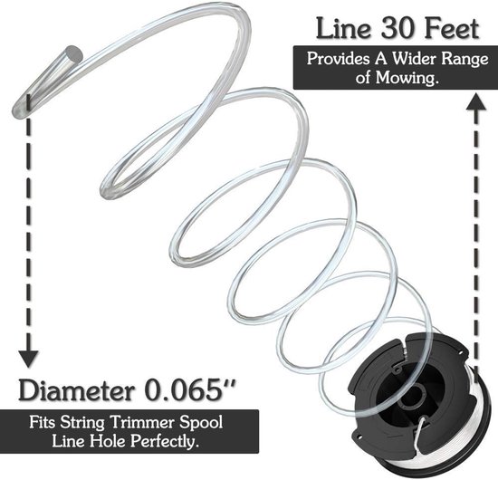 6 Stuks Maaidraad - Maaiaccessoires - trimmerdraad - maaidraad - Reserve draden - draadspoelen - voor Black Decker, Bekasa AF-100-3ZP en A6481 - lengte 30 ft - voor Vervangt spoelen uit de GL280-, GLC1825N - serie met doppen en veren — afbeelding 2