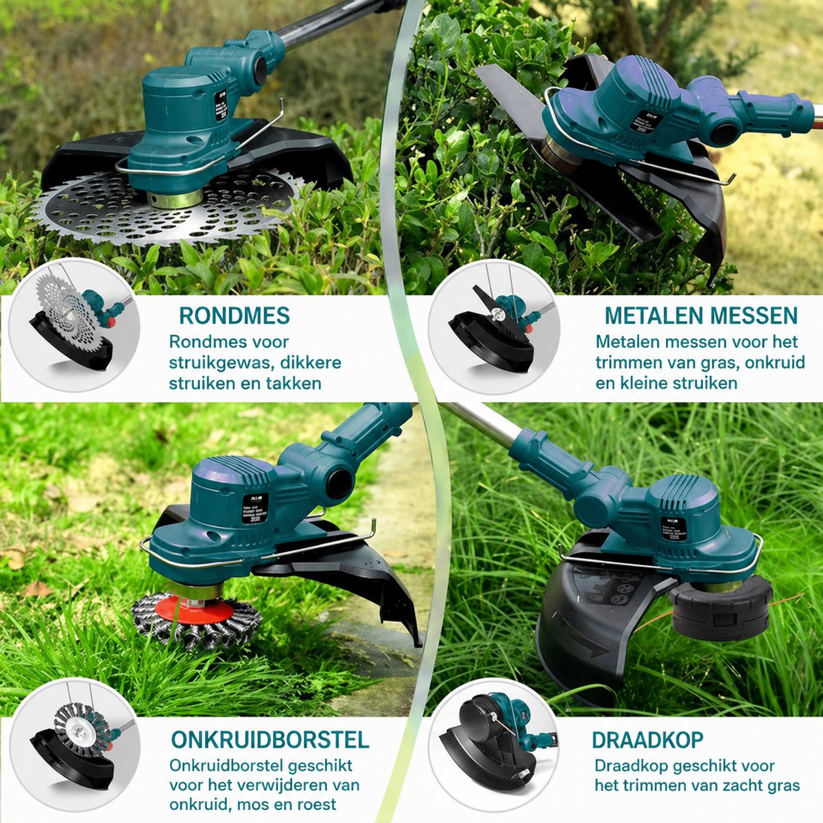 Accu Grasmaaier - 750W Elektrische Grastrimmer (Zonder Accu/Lader) - 4-in-1 Multifunctioneel - Borstelloze Motor - Verstelbaar - Geschikt voor 18V-21V Accu's (Makita Compatibel) – foto 3