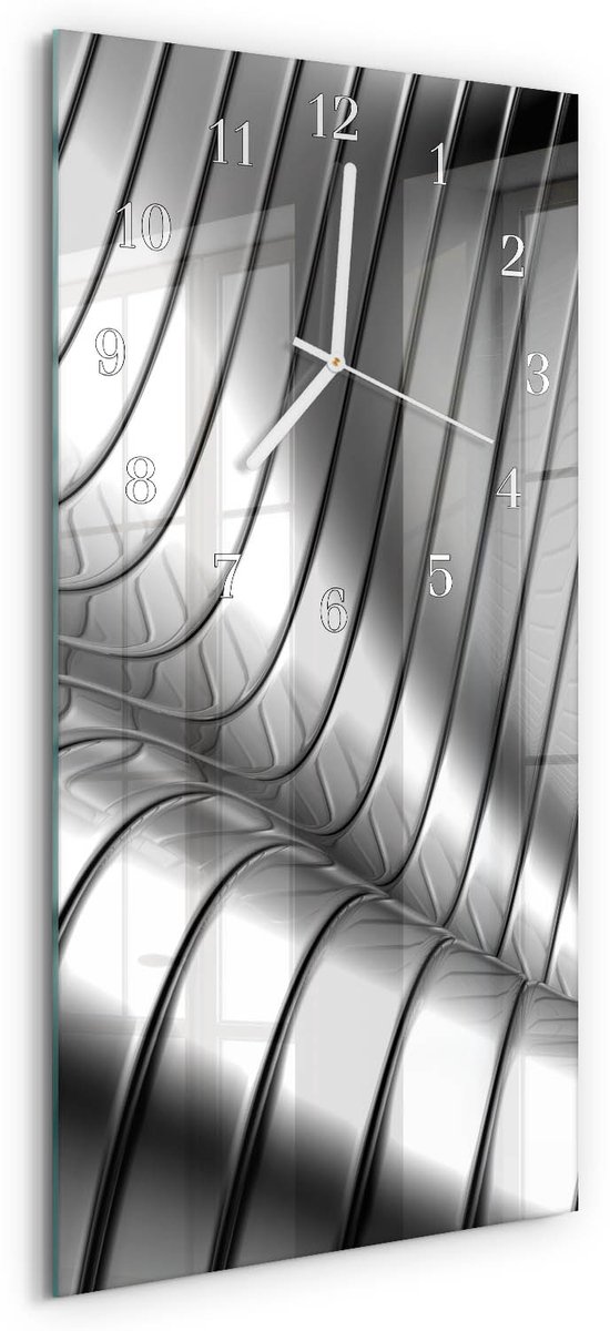 TULUP Wandklok - Golf Moderne Wandklok Glas - 30x60 cm - Zilver Wandklok Glas Decoratie - Witte Handen - Rechthoekige Wandklok - Gekleurde Glazen Klok - Glazen Klok Met Print Zilver - Golf