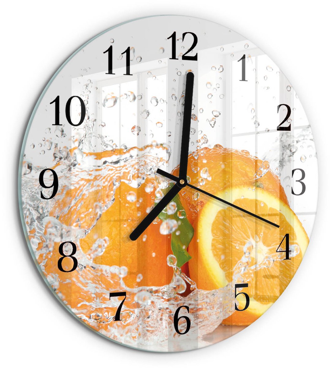 TULUP Wandklok - sinaasappels Moderne Glazen Wandklok - 30fi cm - Oranje Wandklok Glas Met Motief - Zwarte Handen - Ronde Wandklok - Klok Glas Met Opdruk - Moderne Wandklok Glas Oranje - sinaasappels