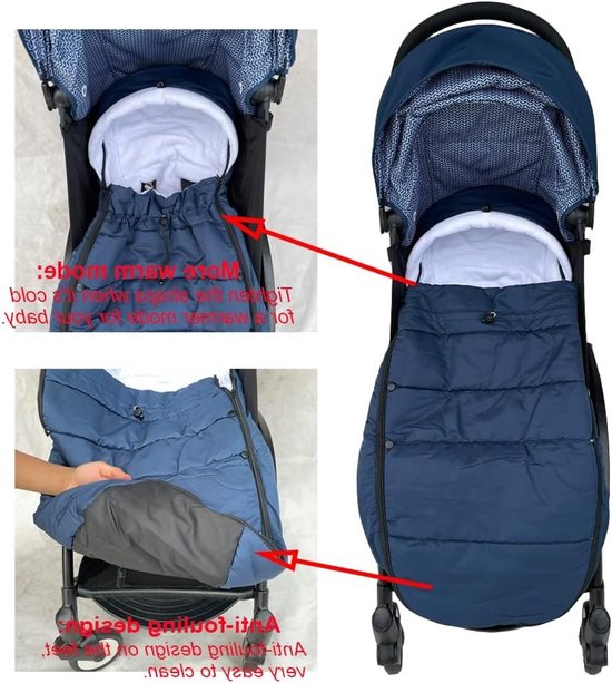 Dikke Voetenzak voor Kinderwagens, Geschikt voor Babyzen, Stokke en Bugaboo, Weerbestendig en Makkelijk Schoon te Maken (Blauw) van Merkloos — afbeelding 2