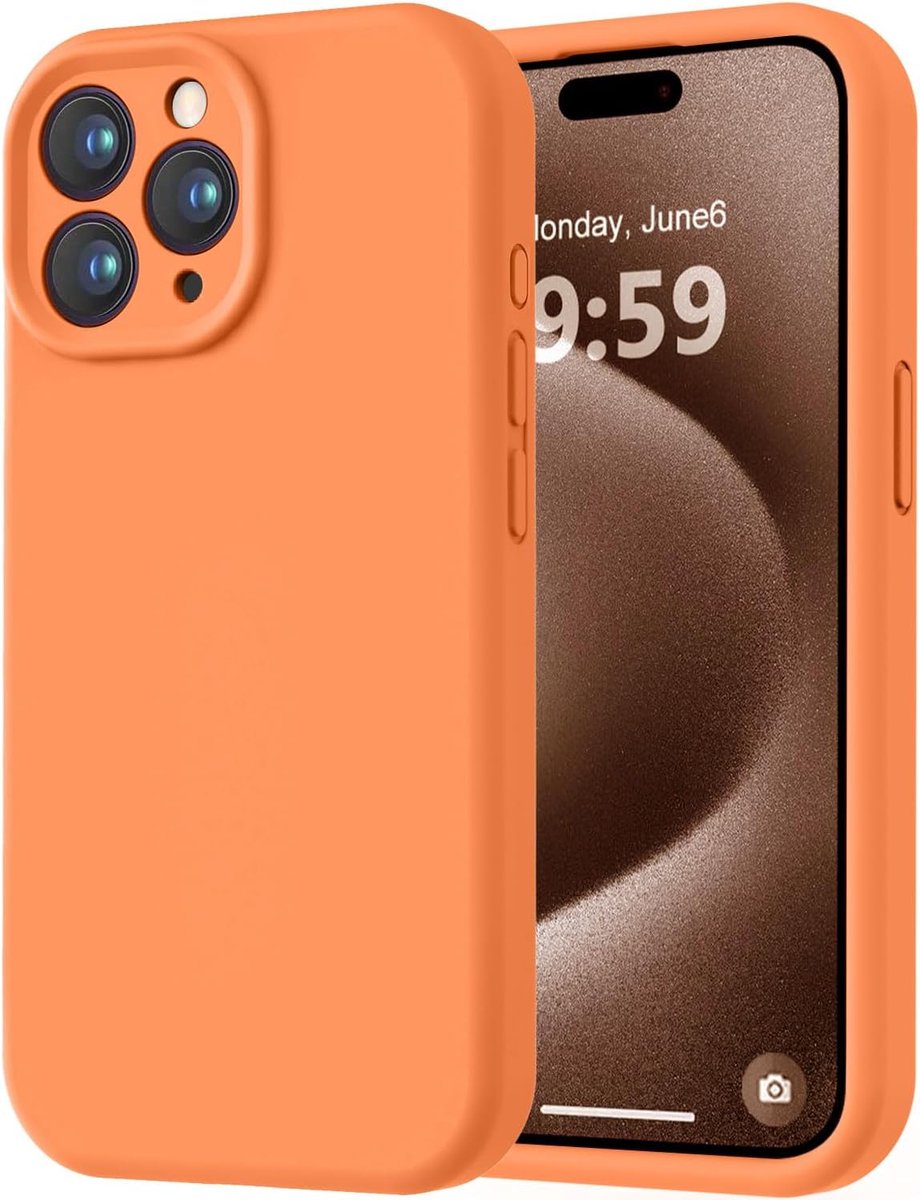 Sander Shop Speciaal ontworpen voor de iPhone 15 Pro. Hoogwaardig siliconen hoesje met [zachte, krasbestendige microvezelvoering]. Schokbestendig beschermhoesje voor mannen, vrouwen en meisjes (6,1 inch). Feloranje.