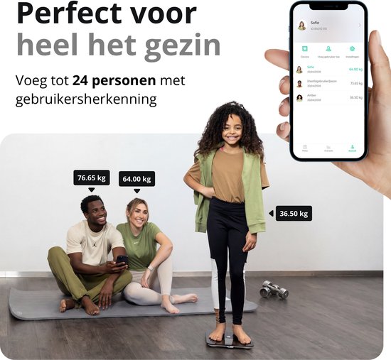 Sacoma Original Weegschaal Personenweegschaal Digitaal - 22x Lichaamsanalyse - Slimme Weegschaal met App - Weegschalen - Vetpercentage