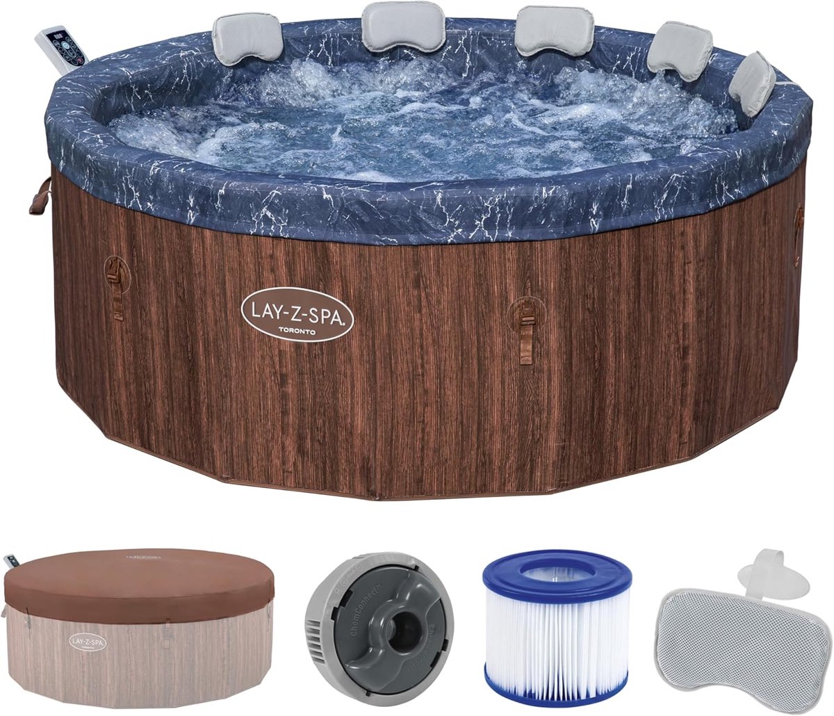 Opblaasbare Whirlpool 7 Personen 190 x 190 x 70 cm met 180 AirJets, Verwarming tot 40°C, App Bediening, Energiezuinige ThermaCore Isolatie, Vorstbeveiliging en Thermo Cover – HomebyNicole