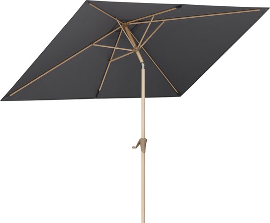 LifeGoods Parasol - Tuin - 268x178cm - 30° Kantelbaar - Waterdicht - UPF50+ - Houtkleurige coating - Donkergrijs