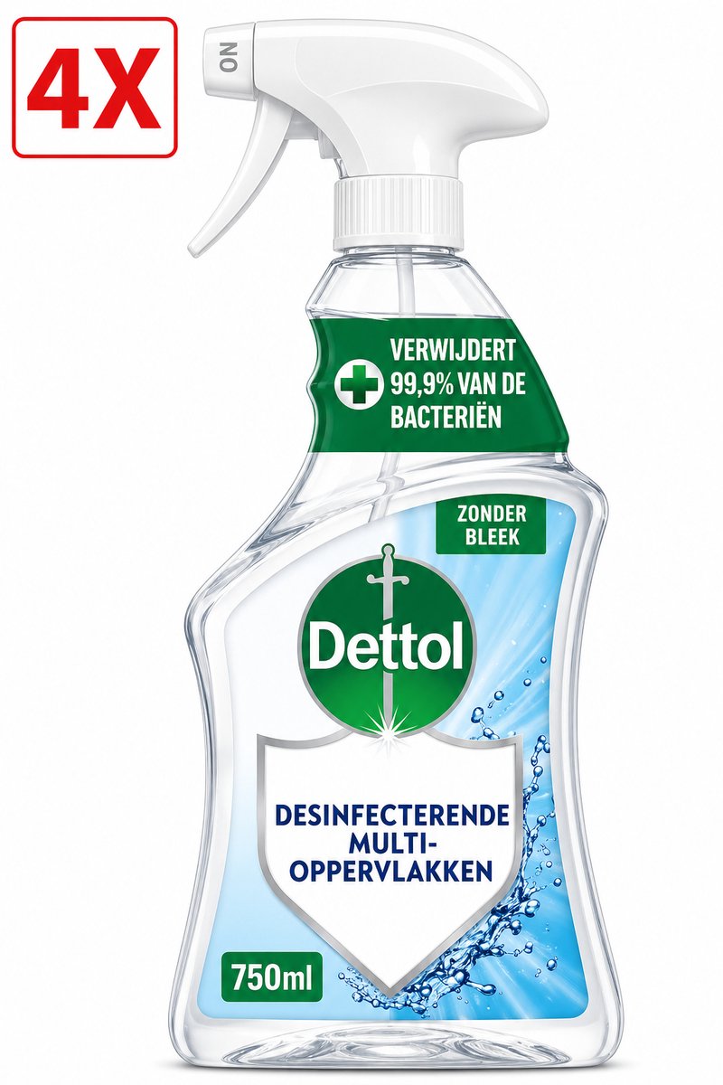4 x Dettol - Allesreiniger - Spray - Zonder Bleek - Perfecte Hygiëne - 750ml