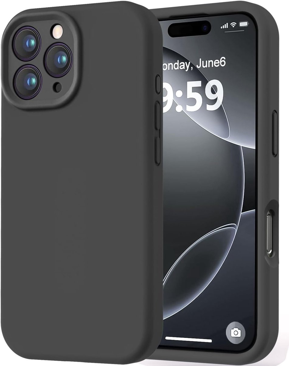 Speciaal ontworpen voor de iPhone 16 Pro Max. Hoogwaardig siliconen hoesje met [zachte, krasbestendige microvezelvoering]. Schokbestendig beschermhoesje voor mannen, vrouwen en meisjes (6,9 inch). Zwart.