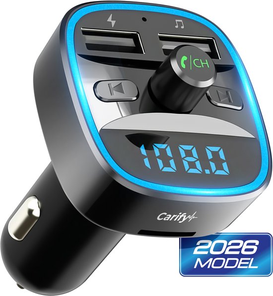 Carify® Bluetooth Transmitter - FM Transmitter voor auto - Carkit - Bluetooth Receiver - Autolader USB-C Snellader - BT 5.3 - 30W Supersnel Opladen - 2026 Model - Deluxe