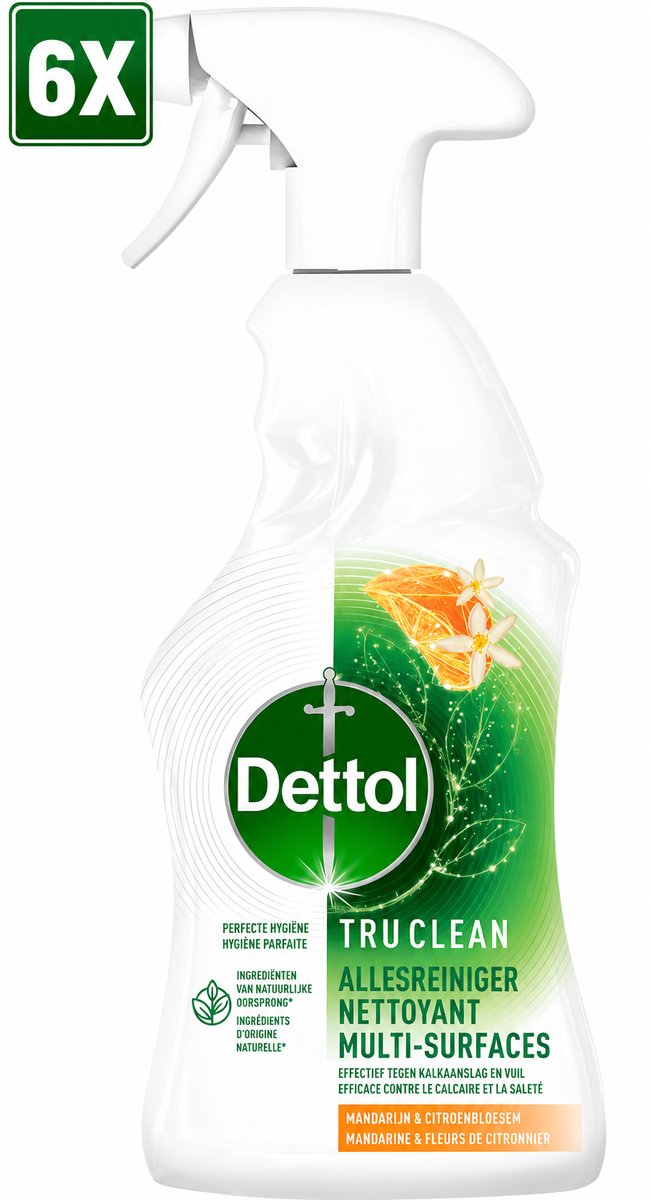 6 x Dettol Allesreiniger Spray - Tru Clean - Mandarijn & Citroenbloesem - 500 ml