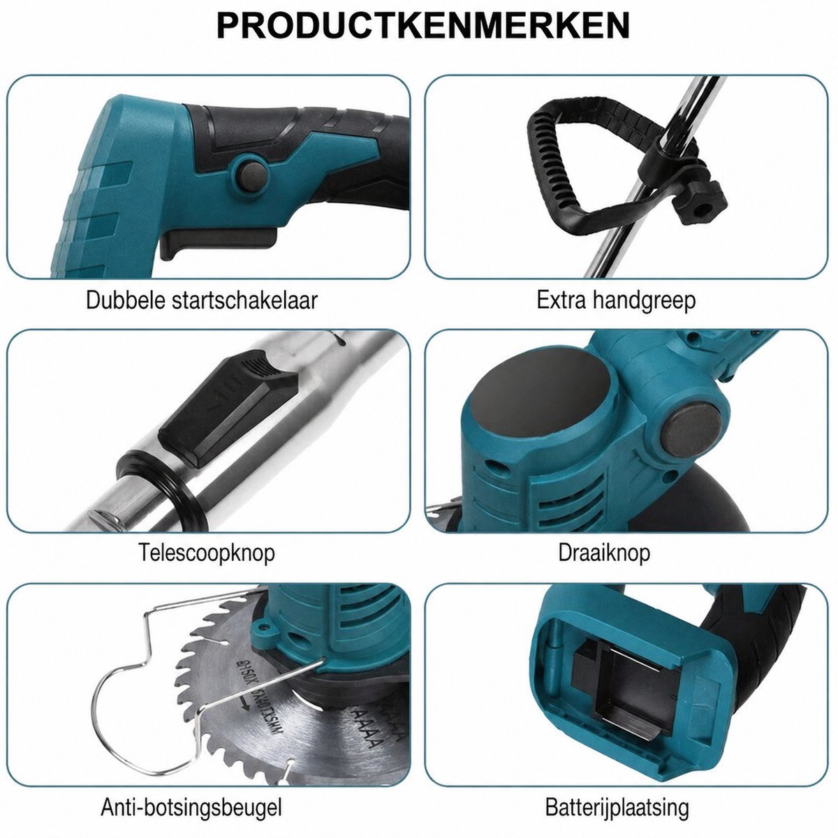 Traumheim® 3-in-1 Kantenmaaier – Elektrische Grastrimmer – Bosmaaier – Grasmaaier – Draadloos & Elektrisch – Incl. 2 Accu ‘s & Snellader - blauw – foto 4