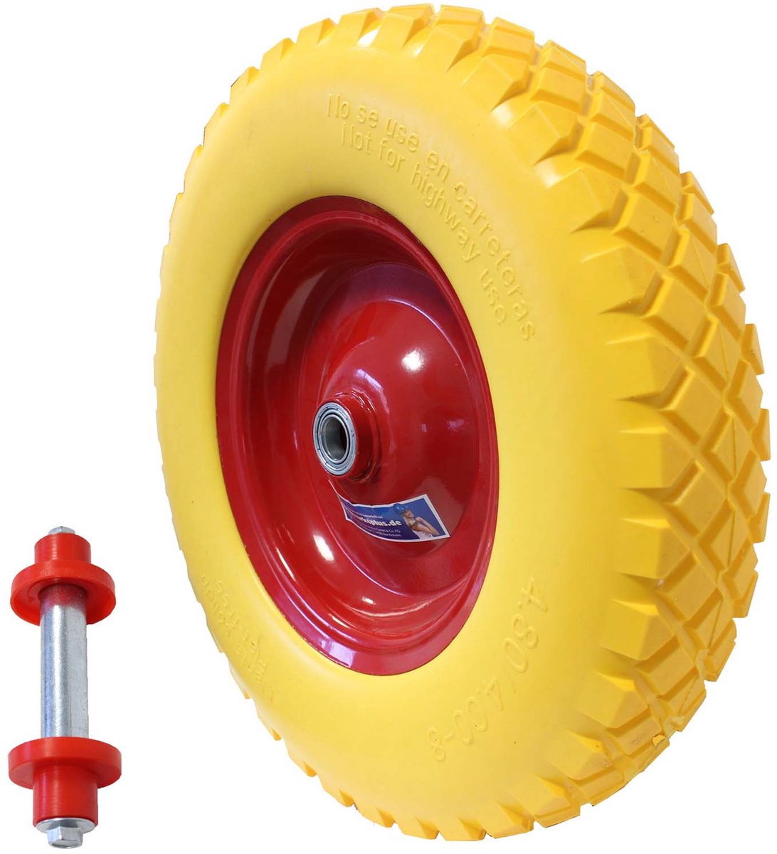 Lekvrij kruiwagenwiel 4.00-8 / 4.80 met as Reservewiel massief rubber kruiwagen PU