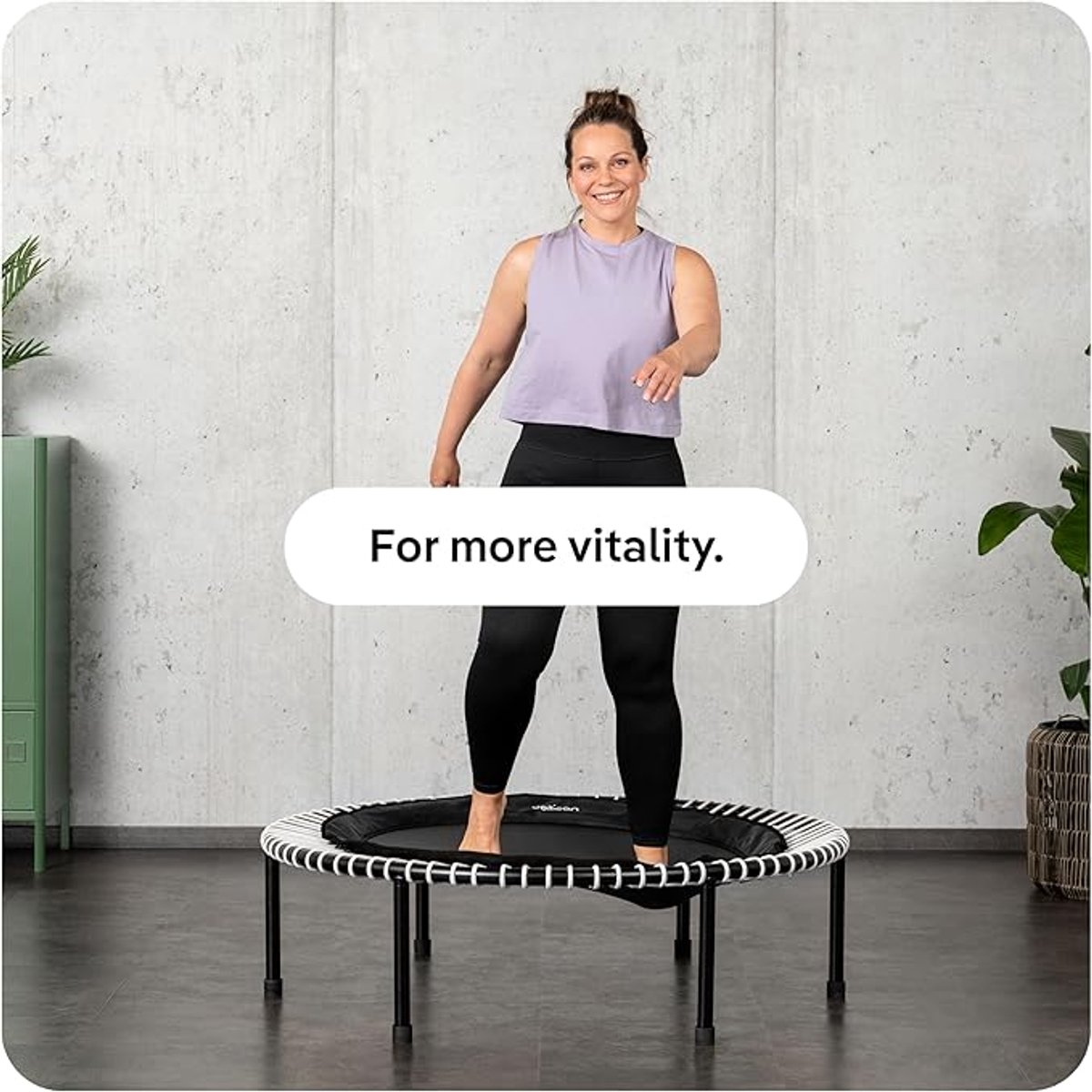 Fitness trampoline voor volwassenen 100x100x36 cm – Mini rebounder met touwringvering (30 veren), 150 kg draagvermogen, inklapbare poten – stille indoor cardio & low impact training