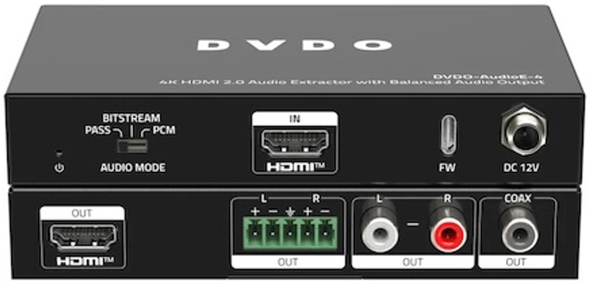 DVDO AudioE-4 4K HDMI 2.0 audio extractor met gebalanceerde audio uitgang