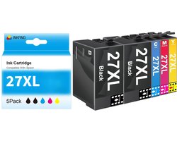 INKFIND 27XL inktcartridge 5 Pack (Zwart*2+Cyaan+Magenta+Geel) compatibel met Epson T2711 T2712 T2713 T2714 voor Epson Workforce WF3620WF, WF3640DTWF, WF7110DTW, WF7210DTW, WF7610DWF, WF7710DWF, WF7715DWF, WF7720DTWF -5-pack BK*2+C/M/Y*1