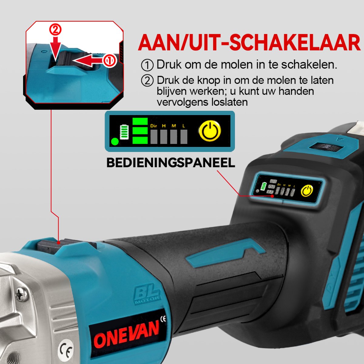 ONEVAN 125mm Borstelloze Accu Haakse Slijper, 6 Snelheden DIY Polijstmachine, Houtbewerking Polijstmachine Set – foto 2