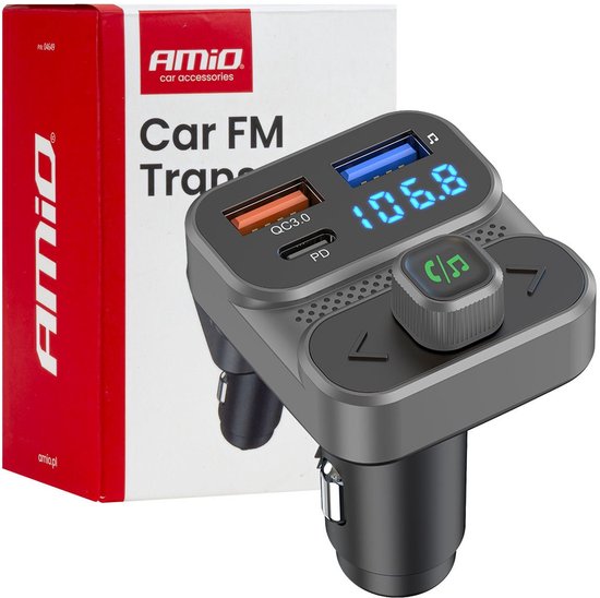 Car FM Transmitter – 2×USB-A en 1×USB-C – 12V/24V – Bluetooth – Handsfree Bellen en Snelladen
