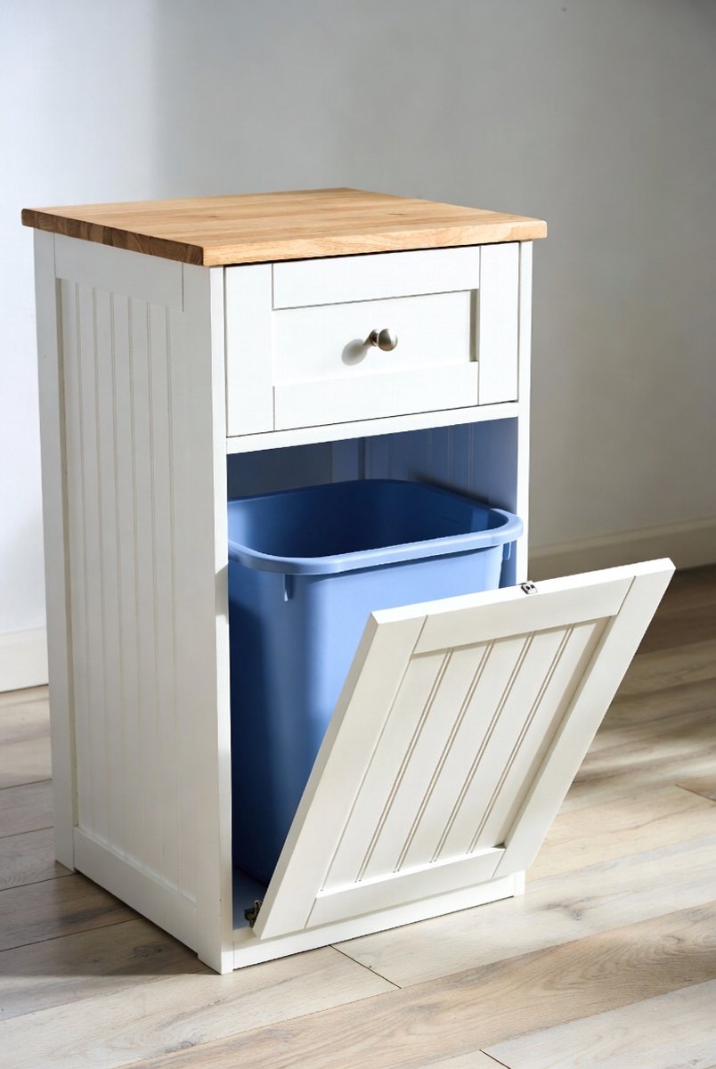 Luxe Kantelbare Prullenbakkast met Lade – Verborgen Afvalemmer Kast 10 Gallon – Houten MDF Keuken Prullenbak Kast & Wasmand Organizer – Huisdierbestendige Vuilnisbakhouder – Wit Ganeey