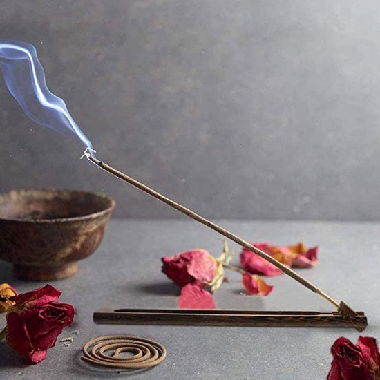 Houten Incense Stick Houder Set van 2 - Ideaal voor Meditatie, Yoga en Aromatherapie, Met Asopvang voor Binnen en Buiten van houten — afbeelding 5
