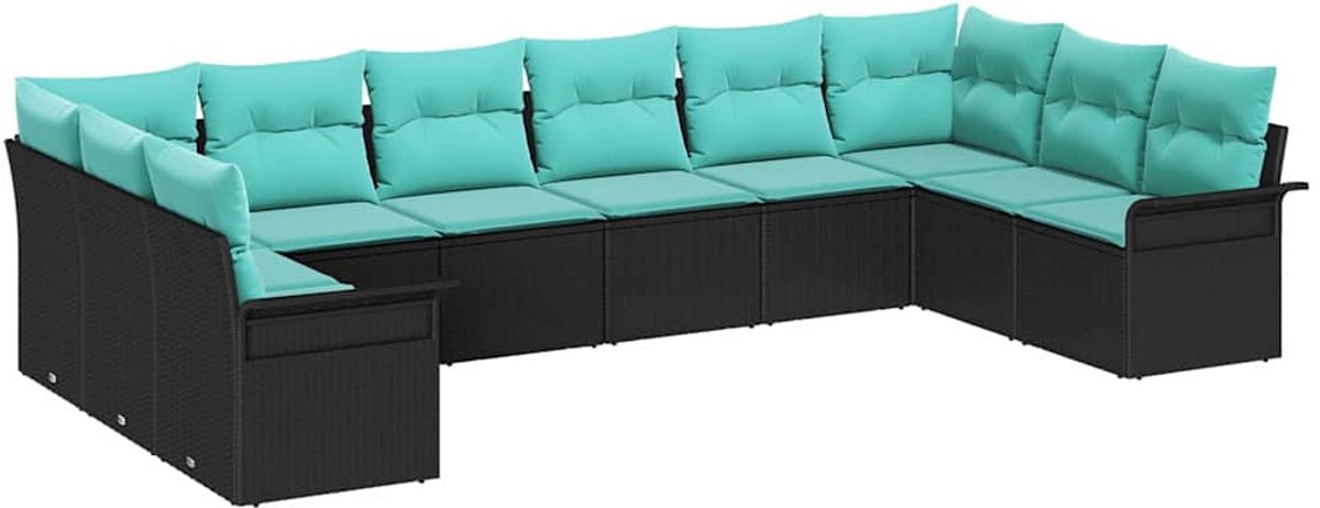 vidaXL Tuinbank - Set - 10 - st - Zwart - poly - rattan