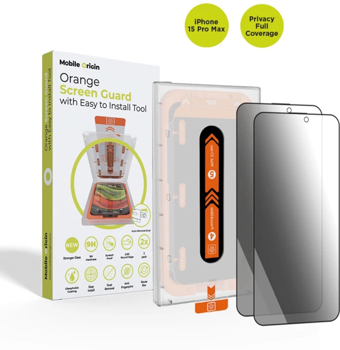 Mobile Origin Privacy Screen Guard Voor Iphone 15 Pro Max Met Handige Applicator, 2 Stuks