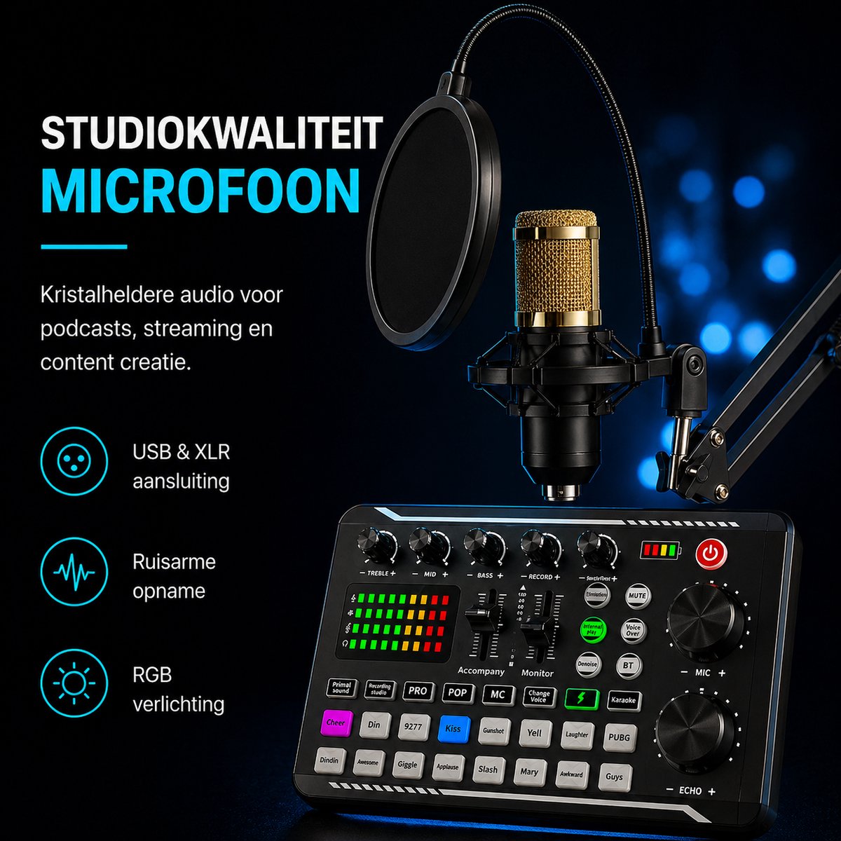 APO Electronics® - Podcast Starterspack - Gaming / Streaming / Podcasting - Condensator XLR Microfoon - Met Boom Arm - Streaming Deck - DJ Mixer — cadeau in Gadgets - foto 3