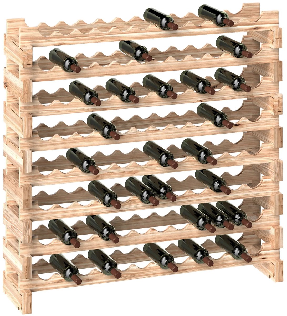 Roossentials wijnrek - Flessenrek - Houten wijnrek - Met 8 niveaus - Voor 96 flessen - Voor keukenbar - Natuurlijk hout