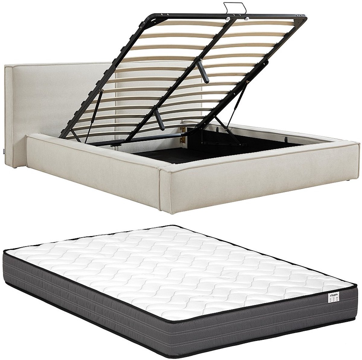 Vente-unique Bed met opbergruimte stof beige 160 x 200 cm