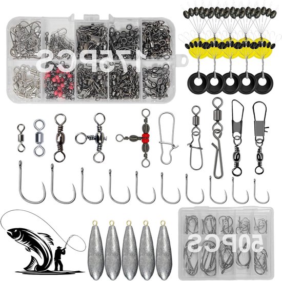 Complete Set van 240 Stukjes Visaccessoires met Vissen Haken, Lood en Klemmen voor Effectief Vissen in de Natuur — afbeelding 2