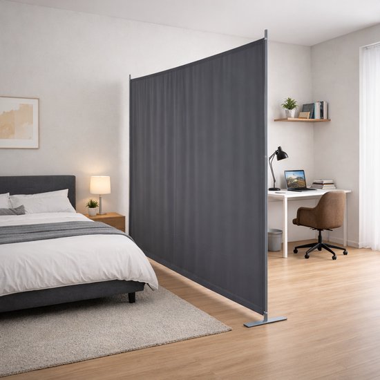 Pugsdrly Ruimteverdeler, uit één deel, groot, kamerscherm, 180 x 180 cm, privacybescherming voor binnen, vrijstaand, voor kantoor, slaapkamer, woonkamer, eetkamer, werkkamer - Grijs