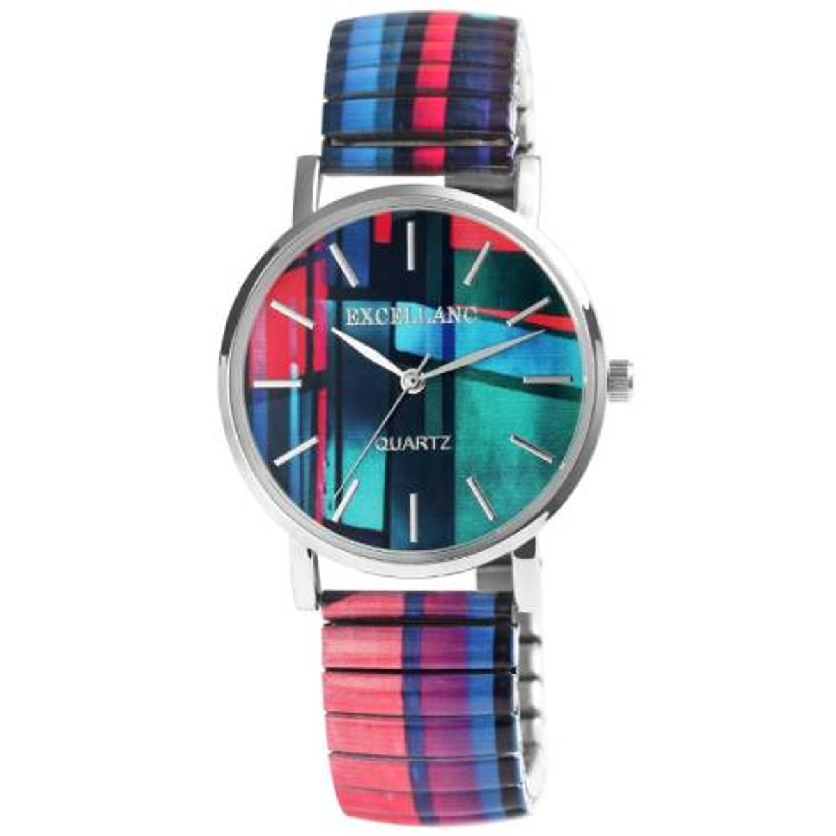Excellanc-Dameshorloge-rekbare band multicolor-3 atm waterdicht-diameter 36 mm